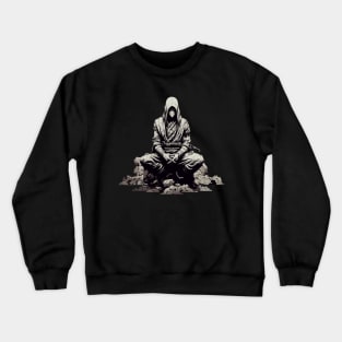 Sleeping Ninja: Gothic Art Tee with Dark Ink, Black & White Crewneck Sweatshirt